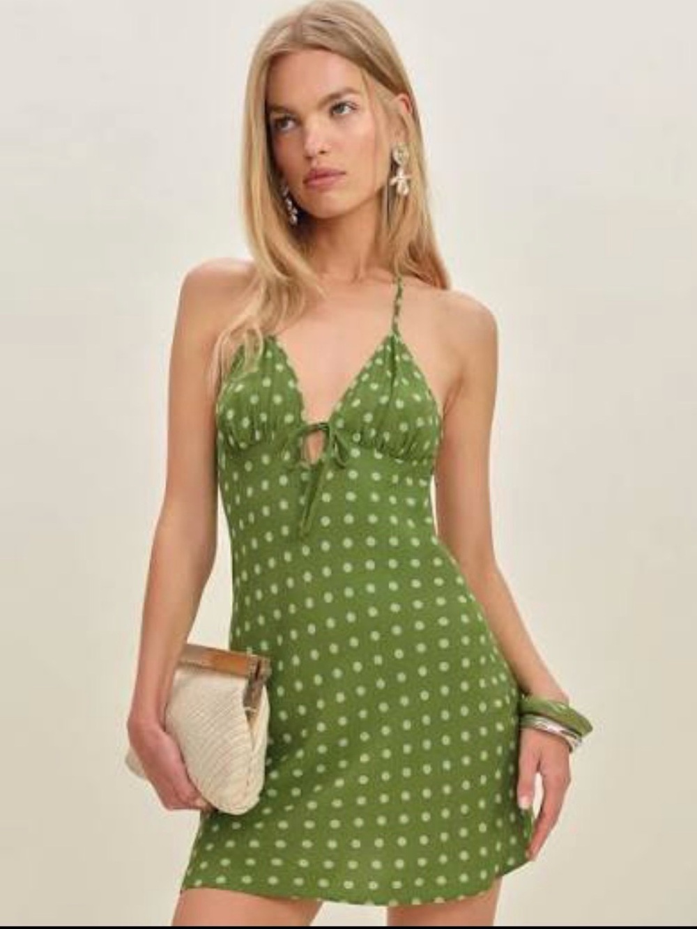 Reformation Fiora Dress Salad Dot Green Polka Dot Halter XS